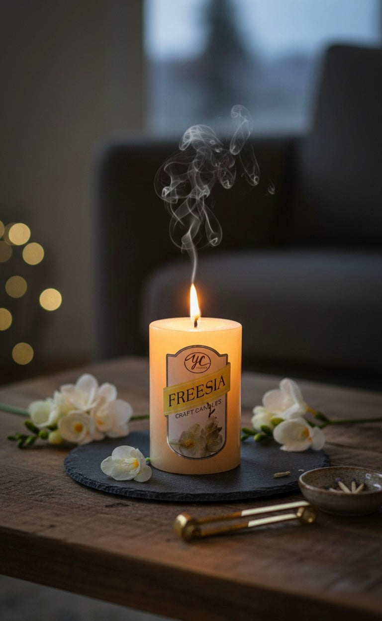 Aesthetic Freesia Scented Candle in glass jar - Fresh Floral Home Fragrance HI-Marqet