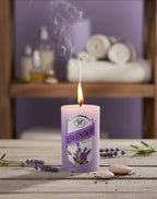 Aesthetic lavender candle in glass jar for spa-like home atmosphere and stress relief
