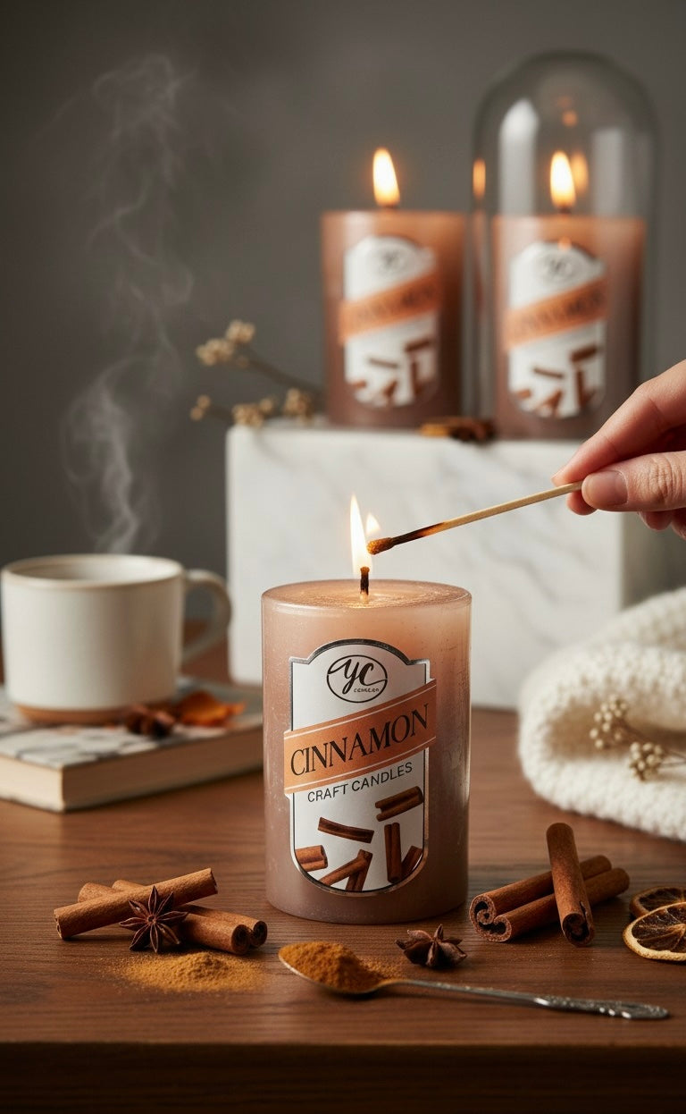 Aesthetic spice scented candle with premium wax detail - Cinnamon Fragrance