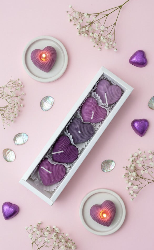 Colorful heart shaped scented candles set of 5 - Valentine's Day decor gift HI-Marqet Lebanon