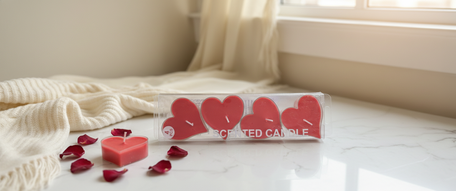Red heart shaped candles pack of 4 - Romantic Valentine's Day decor Lebanon