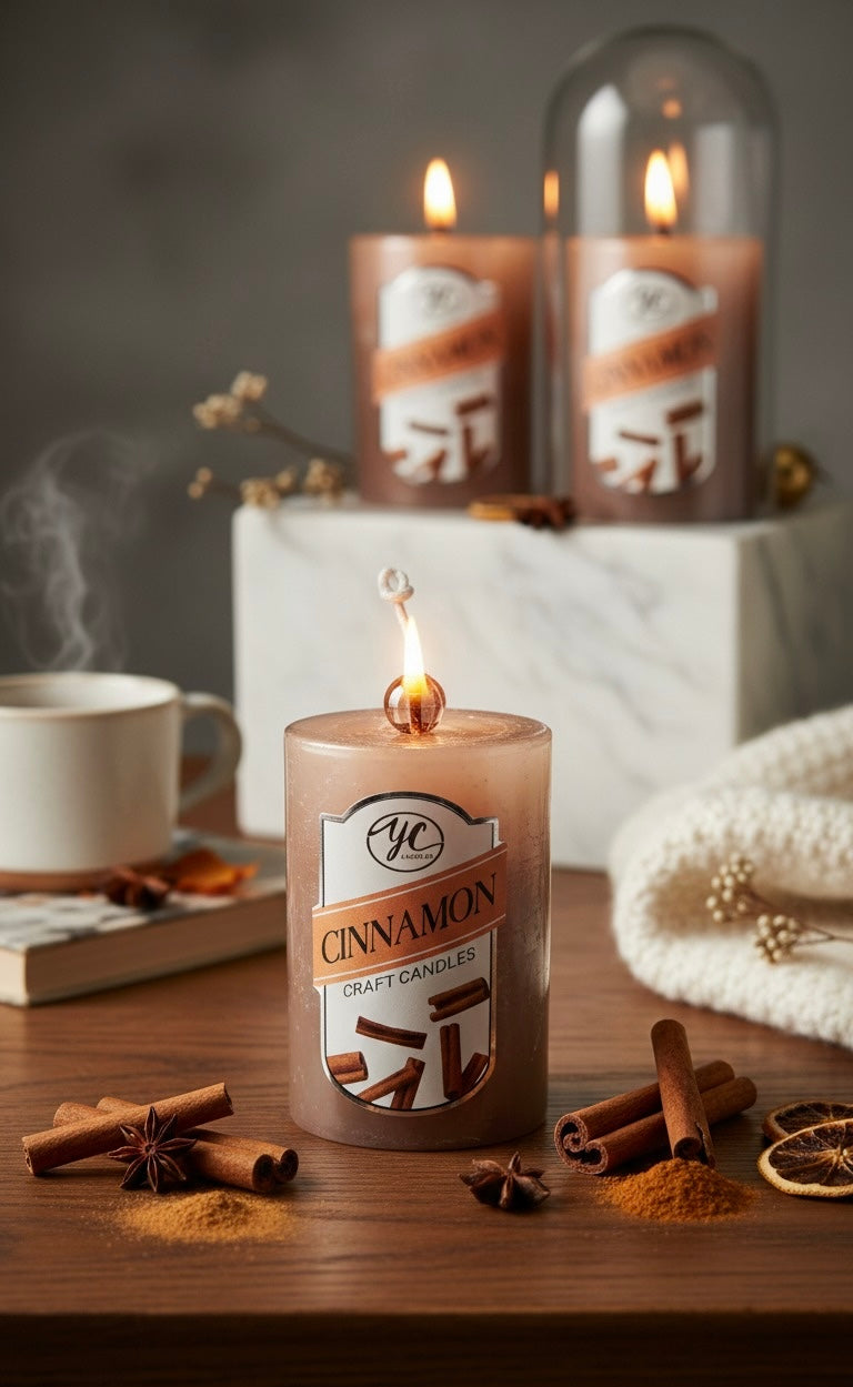 Warm Cinnamon Scented Candle in clear glass jar - HI-Marqet Lebanon Home Decor