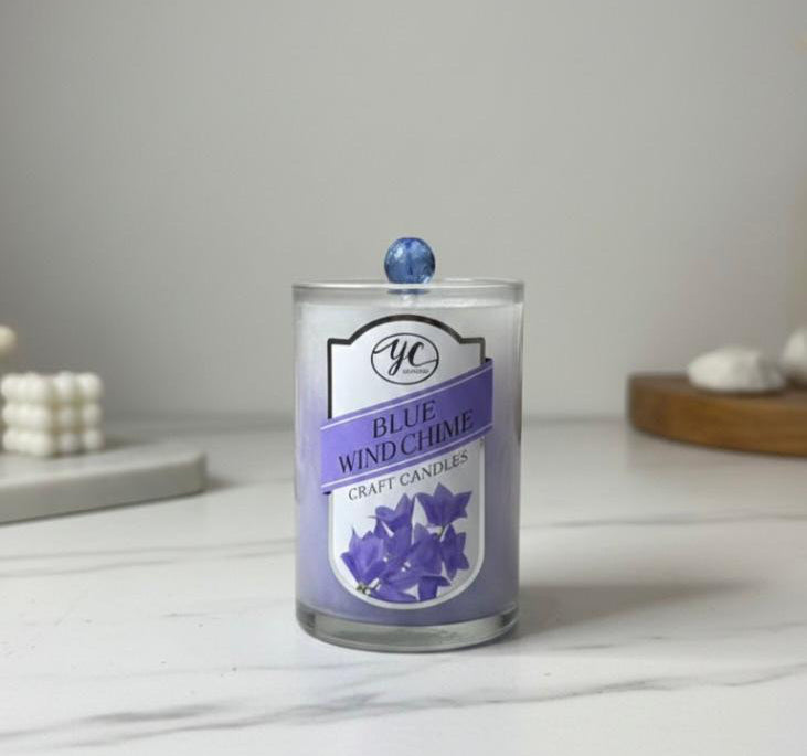 Aesthetic Blue Wind Chime Scented Candle in minimalist glass jar - HI-Marqet Lebanon