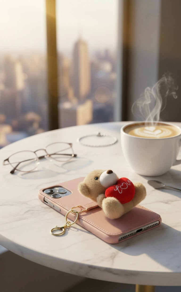 Brown bear with heart plush keychain cute bag charm gift