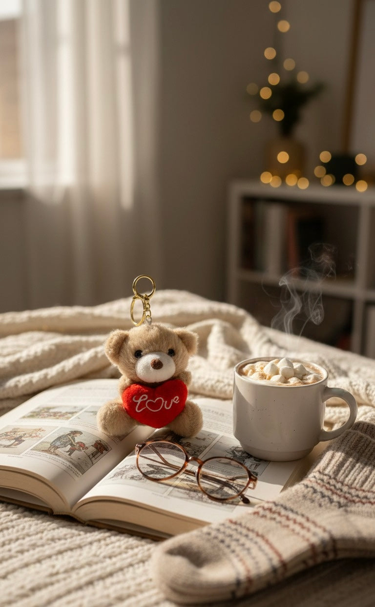 Brown bear with heart plush keychain cute bag charm gift