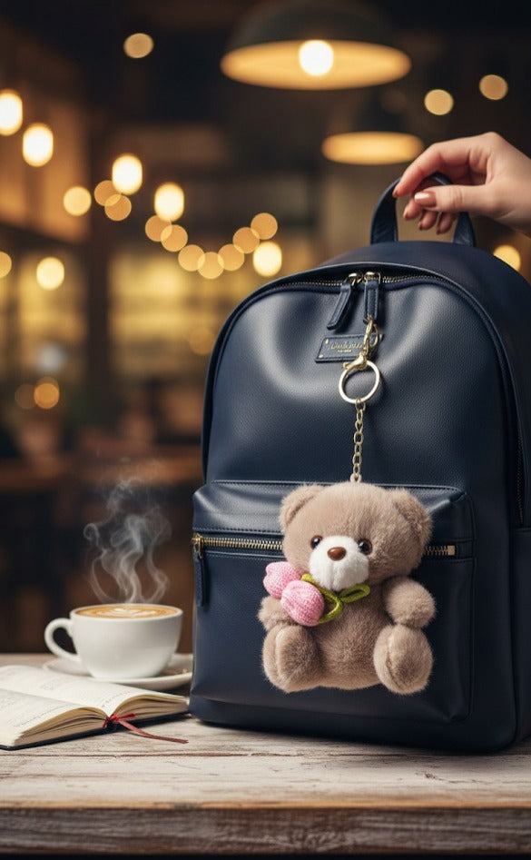 Mini grey plush keychain cute soft bag charm accessory