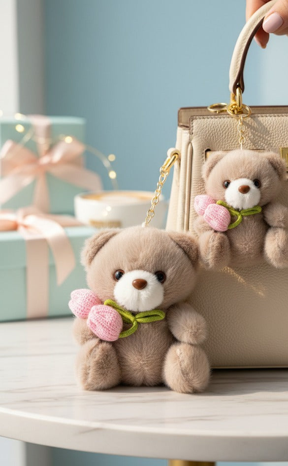 Mini grey plush keychain cute soft bag charm accessory