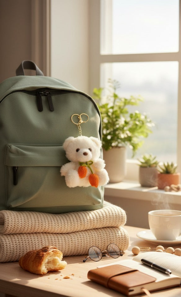 Mini white plush keychain cute soft bag charm accessory