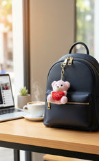 Pink bear with heart plush keychain cute bag charm gift