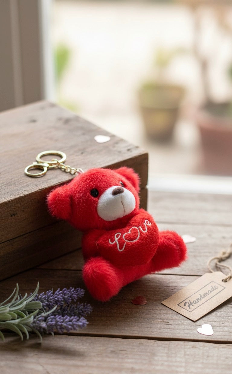 Red bear with heart plush keychain cute bag charm gift