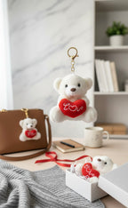 White bear with heart plush keychain cute bag charm gift