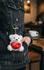 White bear with heart plush keychain cute bag charm gift
